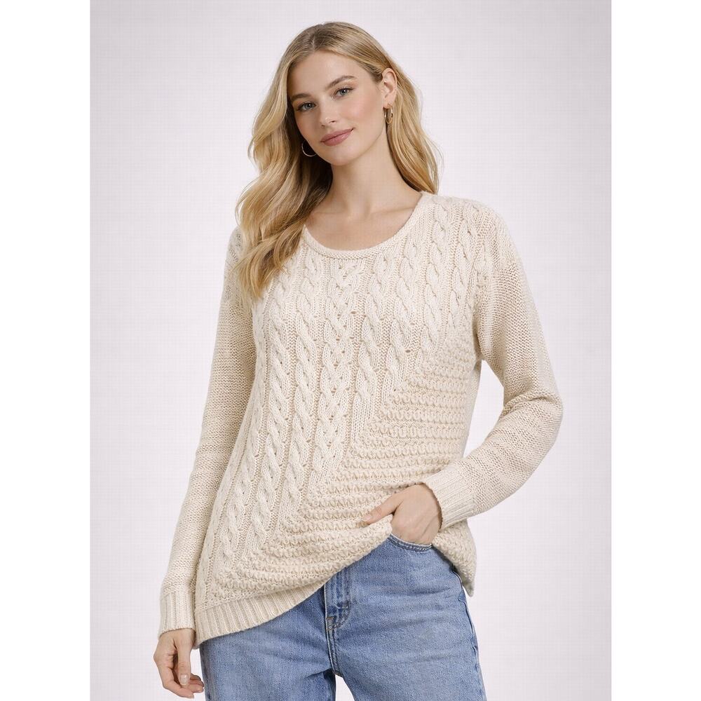 Lucky Brand Ivory Cable Knit Sweater Sz S Wool Blend Boho - Picture 3 of 7